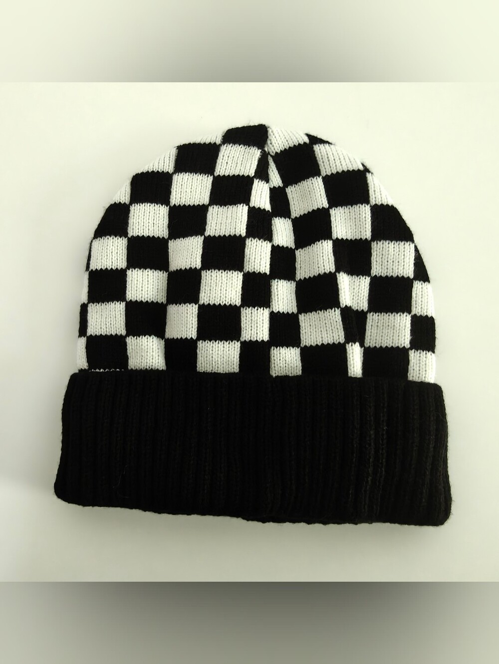 Black & White Check Beanie w/ folded cuff One Size Outdoor Casual Fall/Winter